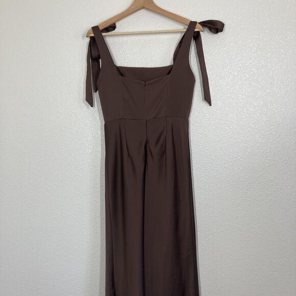 Birdy Grey Dress Womens Small Brown Satin Square Neck Tie Strap Maxi Bridesmaid - Picture 13 of 16